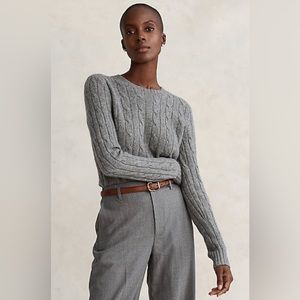 Ralph Lauren Women’s Cable-Knit Cashmere Sweater | Battalion Grey Heather | XL